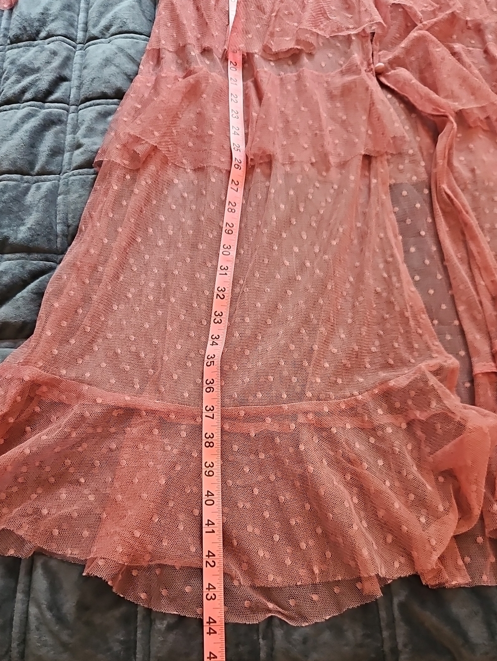 Free People Take Me Out Duster Mauve Sheer Swiss Dot Ruffle Kimono Robe NWT OS - Picture 9 of 14